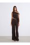 Alita City Farkıyla Soulife Brown Plain One-Shoulder Sleeveless Women's Blouse