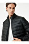 Pocket Detailed Long Sleeve Zippered Stand Collar Winter Puffer Coat