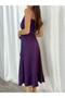 Flounce Midi Length Belted Dress 582129 Purple - 2