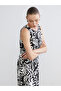 Lcwaikiki Classic Black Crew Neck Patterned Waist-Fitted Dress - 2