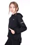 Black Girl's Oversized Hooded Pocket Embroidery Printed Slit Sweatshirt - 3 Thread Raised Embroidery