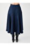 Navy Blue Relaxed Fit High Waist Midi Woven Skirt - 5