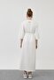 Women's Belt Detailed Basic Dress - 32170Elb - Ecru - 5