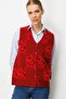 Women's Patchwork Floral Felt Wool Vest Dark Red_Coral
