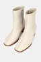 Women's Beige Genuine Natural Leather Size 35-41 Thick Heel Square Toe Boots & Booties