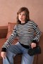 Women's Crew Neck Embroidery Detail Oversized Striped Knitwear Sweater
