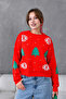 Women's Crew Neck Patterned Glittery Loose Knit Sweater - 5