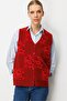 Women's Patchwork Floral Felt Wool Vest Dark Red_Coral - 2