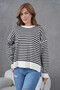 Women's Crew Neck Embroidery Detail Slit Oversized Striped Knitwear Sweater - 5