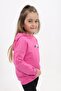 Fuchsia Girl's Relax Fit Hooded Off-Shoulder Printed Sweatshirt - 2 Thread - 2