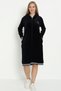 Black Hooded Stone Detailed Zippered Pocket Cotton Velvet Dress - 2