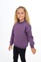 Purple Girl's Relax Fit Mock Neck Off-Shoulder Embroidery Printed Sweatshirt - 3 Thread Raised - 2
