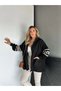 Robi̇n Women's Knitted Jacket with Written Sleeves K Hooded Long Back Unlined Boucle Short Coat - 6
