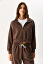 Women's Mock Neck Side Stripe Soft Textured Sweatshirt (Cupro) - Brown - 7