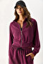 Women's Mock Neck Soft Textured Sweatshirt with Side Stripes (Cupro) - Burgundy - 6