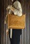 Tan Genuine Cowhide Suede Zippered Magnetic Closure Large Size Daily Shoulder Bag - 2