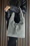 Gray Genuine Calf Suede Tasseled Magnetic Closure Medium Size Daily Shoulder Bag - 4