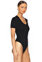 Women's Black Round Neck Short Sleeve Lycra Cotton Body-Hugging Basic Bodysuit - 4
