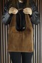 Caramel Genuine Cowhide Suede Tasseled Magnetic Closure Medium Size Daily Shoulder Bag - 2
