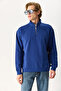 Men's Bruce Mock Neck Half Zip Sweatshirt 100% Cotton - Navy - 5