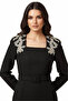 Shoulder Embroidered Long Sleeve Belt Detailed Midi Length Black Dress - 5