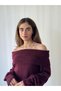 Off-The-Shoulder Strapless Folded Knitwear Sweater Women's Burgundy - 9