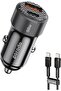 Car Charger (Black, 50W Dual Port + USB-C to USB-C Cable)