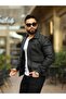 Men's Pocket Detail Black Carbon Leather Jacket - 3