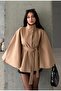 Women's Viral Model Mock Neck Belt Detailed Imported Cashmere Buttoned Poncho Jacket Coat