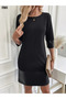 New Season Stylish Women's Crepe Dress Long Sleeve Crew Neck Leather Detail - 6