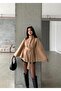 Women's Viral Model Mock Neck Belt Detailed Imported Cashmere Buttoned Poncho Jacket Coat - 2