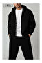 Black Unisex Clothing Hooded Zippered Printed Top & Bottom Set Large Size - 2