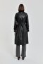Belted Double-Breasted Leather Trench Coat Black - 4