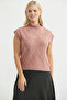 Mock Neck Sleeveless Knitwear Sweater - Rose - 4