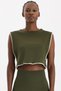 Contrast Piped Zero Sleeve Crop Top Dark Leaf Green