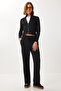 Striped Zippered Knitted Top and Bottom Set Lkh0008 Black - 2