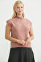 Mock Neck Sleeveless Knitwear Sweater - Rose - 2