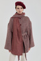 Belted shawl collar detailed coat burgundy - 4