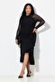 Women's Plus Size Black, Mesh Sleeve Flounce Dress 65N39215 - 3
