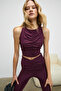 Movexa Women's Flexible and Soft Textured Round Neck Gathered Front Halter Back Burgundy Bustier - 2