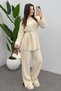 Women's Ecru Waist-Tied Button Detailed Corded Fabric Knitwear Sweater Trousers Two-Piece Set - 5