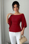 Women's White Boat Neck Flare Sleeve Draped Fit Blouse - 5