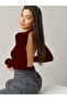 Women's Burgundy Backless Crew Neck Long Sleeve Silk Jersey Snap Fastener Gathering Bodysuit