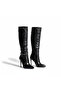 Krokokil Print High Thin Heeled Pointed Toe Women's Black Below Knee Boots - 2