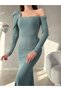 Off-The-Shoulder, Long-Sleeved Madonna Neckline Long Evening Dress Gown Mint 582726 - 2