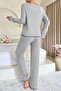 Women's Gray Striped Long Sleeve Bow Detailed Pajama Set Comfortable Transitional - 7