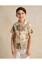 Boys Beige Printed Shirt