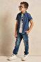 Boys Blue Shirt With White Printed T-shirt - 3