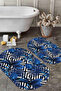 Digital Non-Slip Base Washable Palm Leaf Patterned Oval Bath Mat Toilet Set - 4