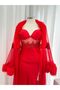 Lena Red Tulle Long Dressing Gown Long Satin Nightgown Double Custom Bridal Set (Boxed) - 4